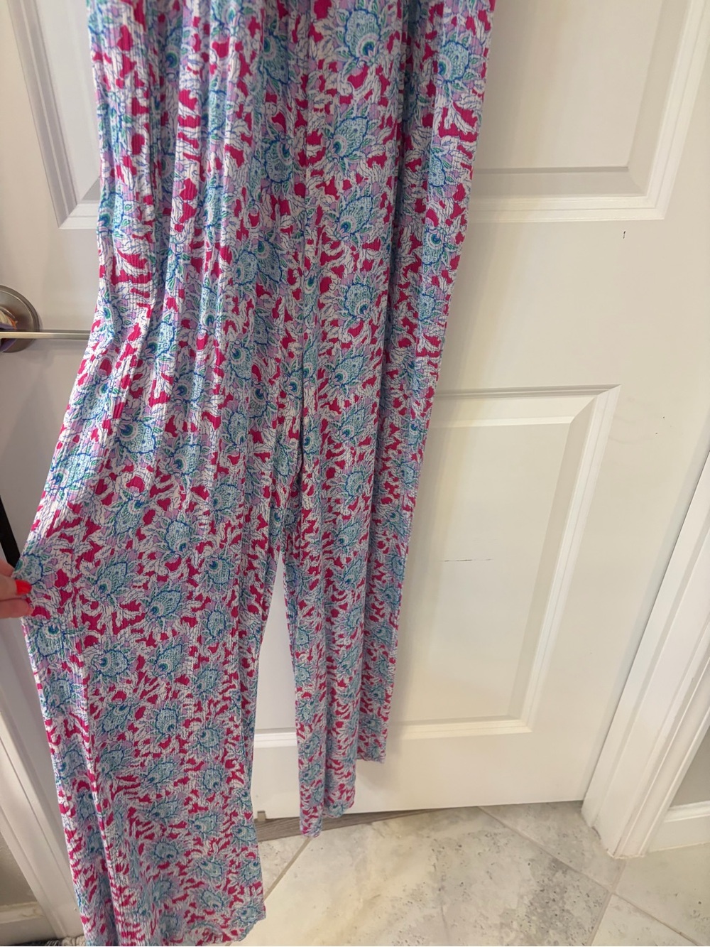 LOFT Floral Smocked Strap Jumpsuit - Pink & Blue - Picture 6 of 6